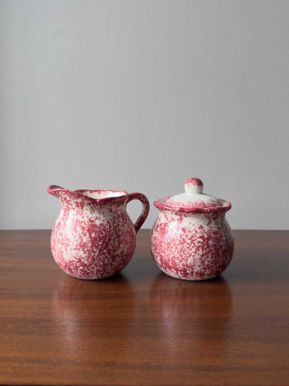 Vintage Red & White Sugar & Creamer Set